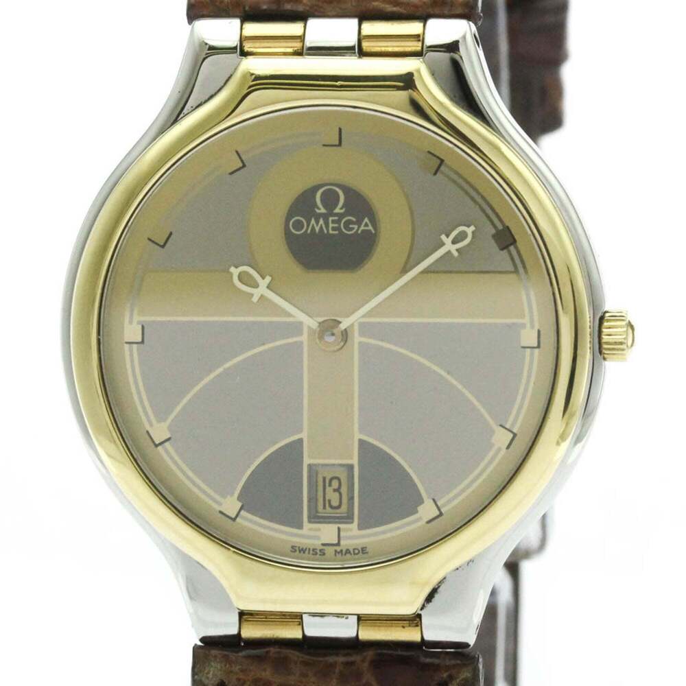 OMEGA De Ville Symbol K18 Gold Steel Quartz Mens Watch 196.0316 Polished